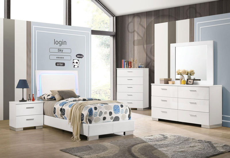 Felicity 4-piece Twin Bedroom Set White High Gloss - 203500T-S4