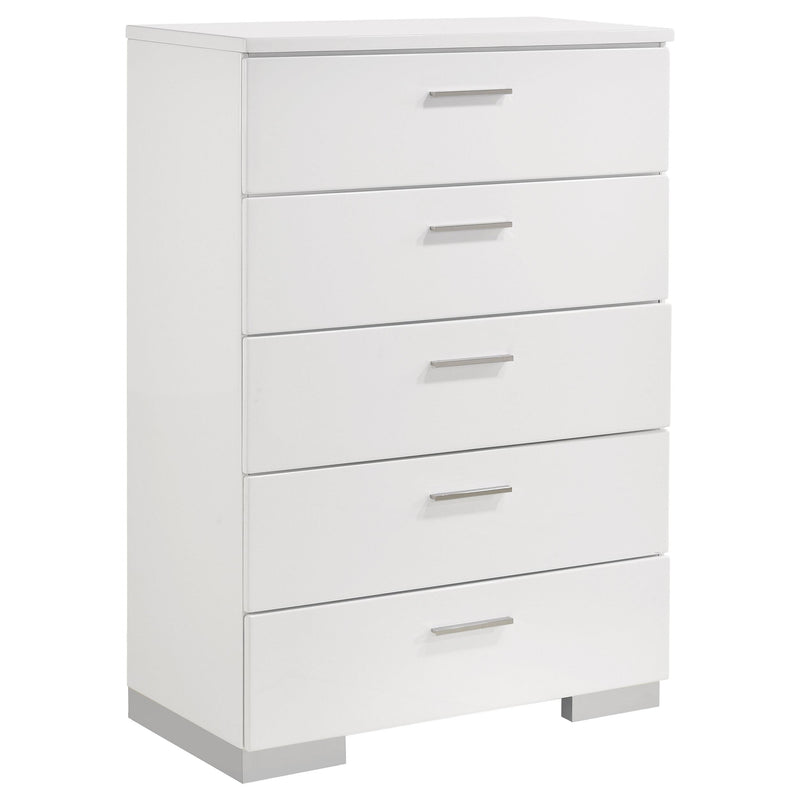 Felicity 5-piece Eastern King Bedroom Set White High Gloss - 203500KE-S5L