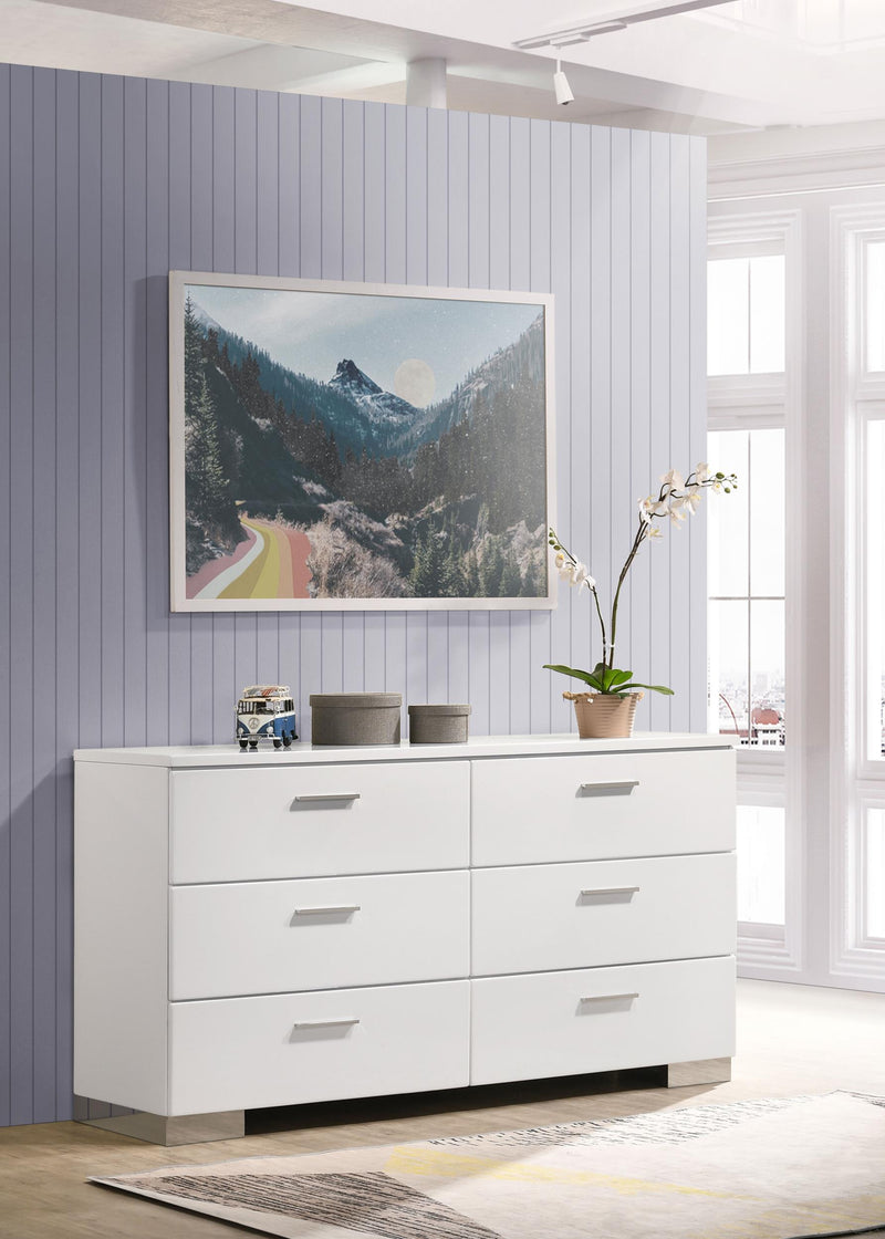 Felicity 6-drawer Dresser White High Gloss - 203503
