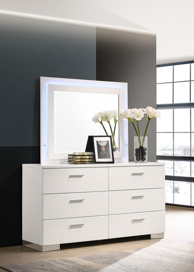 Felicity 6-drawer Dresser with LED Mirror White High Gloss - 203503ML