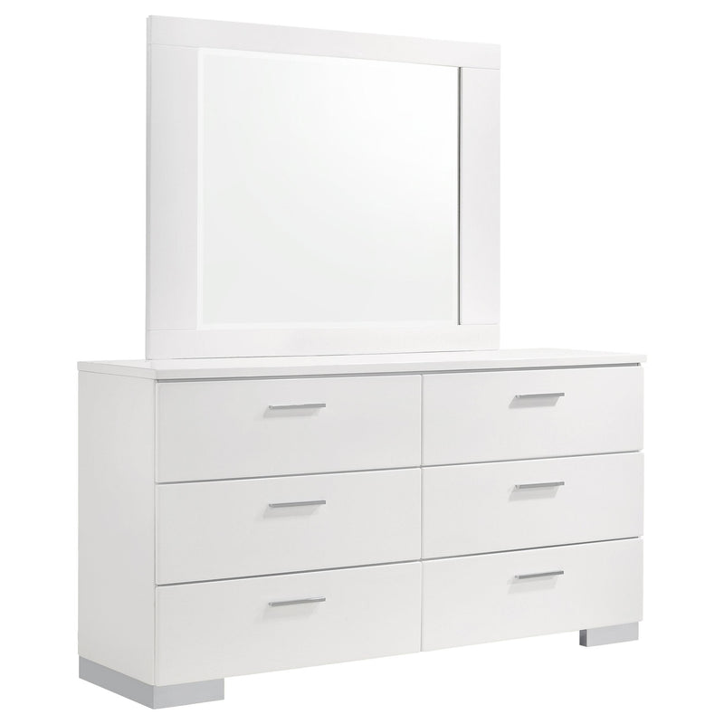 Felicity 6-drawer Wood Dresser with Mirror White High Gloss - 203503M