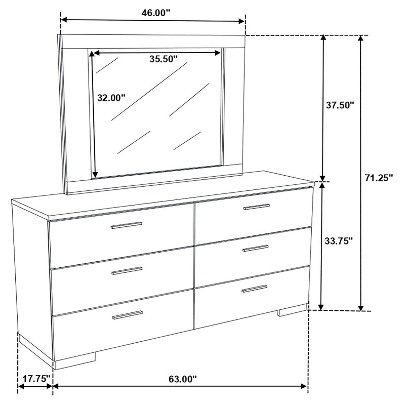 Felicity 6-drawer Wood Dresser with Mirror White High Gloss - 203503M