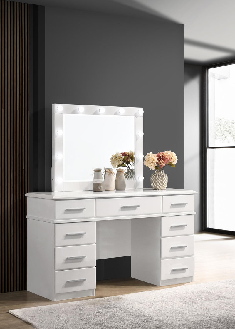 Felicity 9-drawer Vanity Table Lighted Mirror Glossy White - 203507