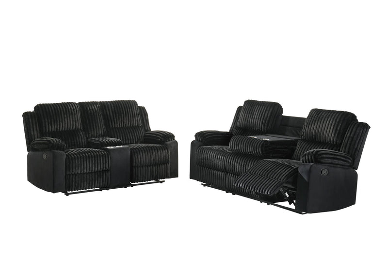 Felix - Black Manual Reclining, Drop-Down Table, Storage Console and Cup Holder - L628-SL