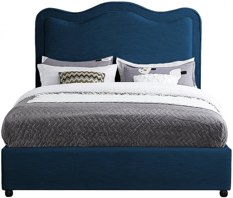 Felix Linen Textured Fabric Full Bed Blue - FelixNavy-F