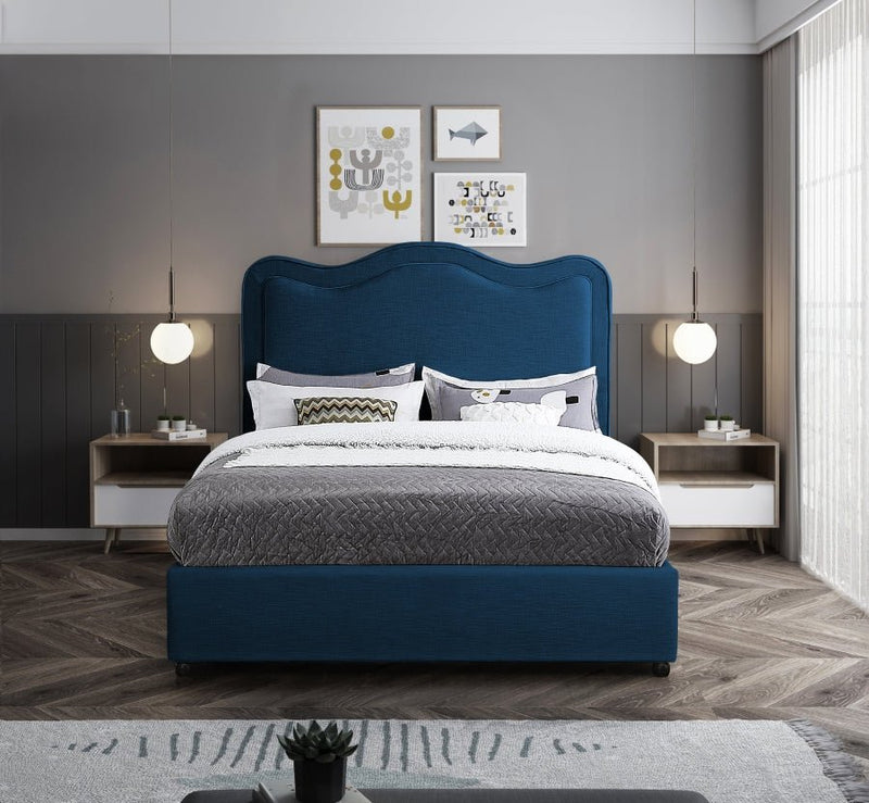 Felix Linen Textured Fabric King Bed Blue - Gate FurnitureKing Bed