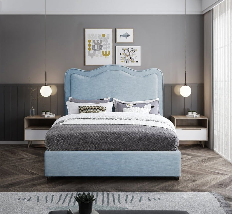 Felix Linen Textured Fabric King Bed Light Blue - Gate FurnitureKing Bed