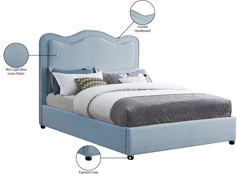 Felix Linen Textured Fabric King Bed Light Blue - Gate FurnitureKing Bed