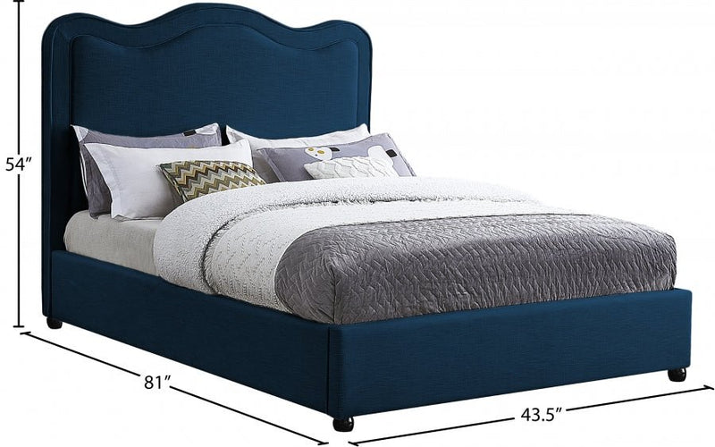 Felix Linen Textured Fabric Queen Bed Blue - Gate FurnitureQueen Bed