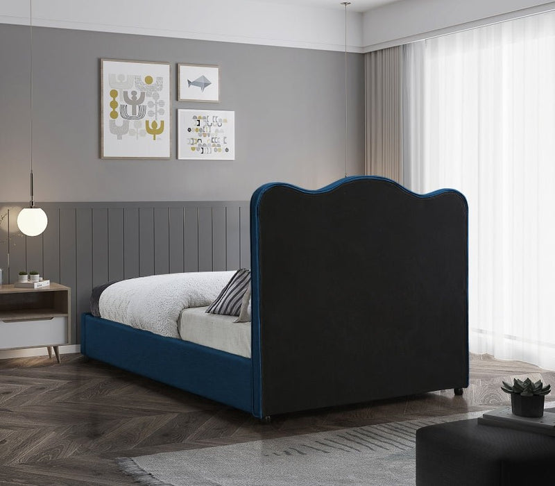 Felix Linen Textured Fabric Queen Bed Blue - Gate FurnitureQueen Bed