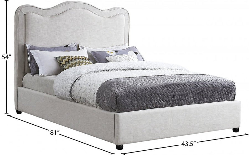 Felix Linen Textured Fabric Queen Bed Cream - Gate FurnitureQueen Bed