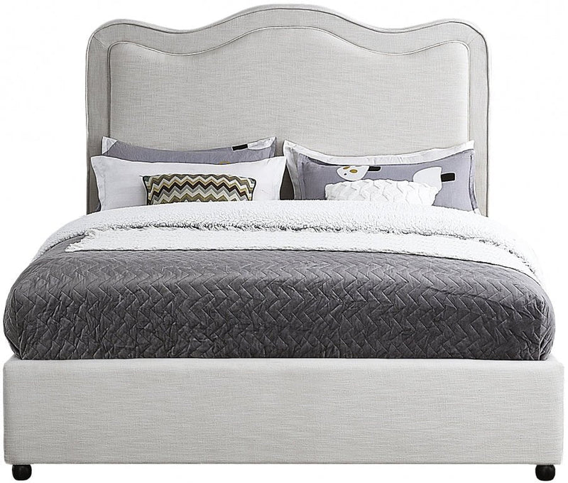 Felix Linen Textured Fabric Queen Bed Cream - Gate FurnitureQueen Bed