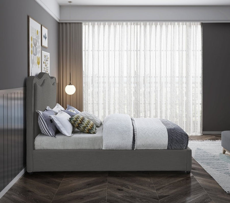 Felix Linen Textured Fabric Queen Bed Grey - Gate FurnitureQueen Bed