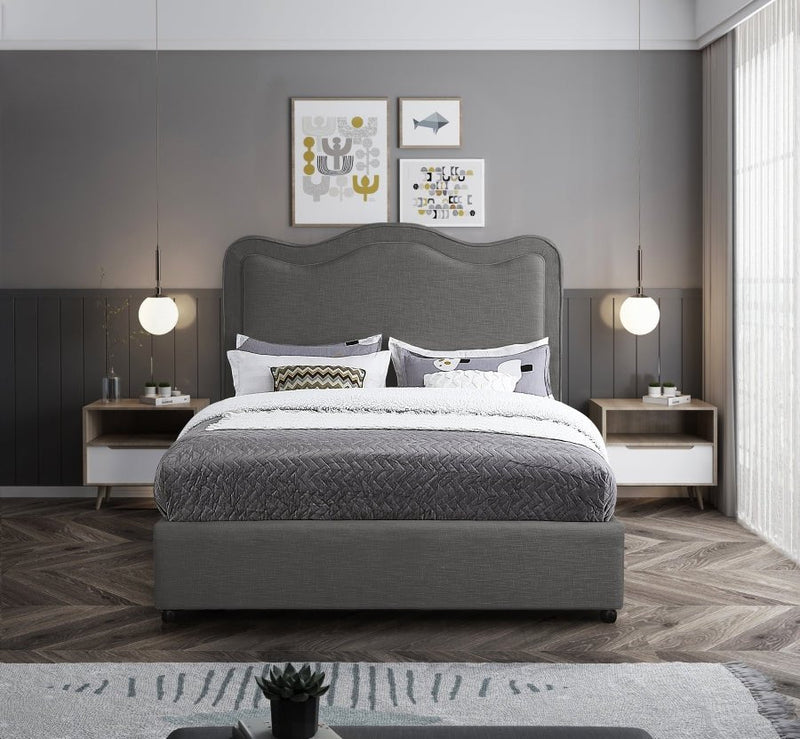 Felix Linen Textured Fabric Queen Bed Grey - Gate FurnitureQueen Bed