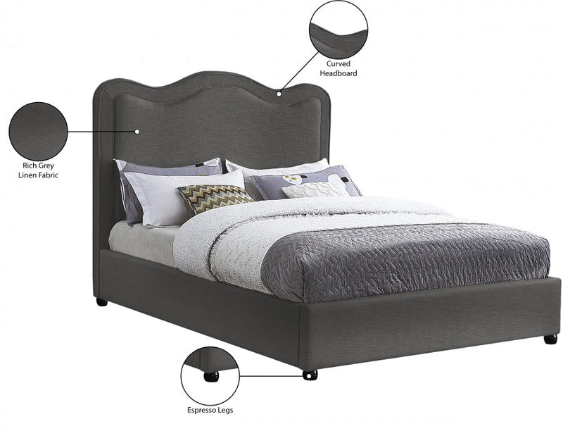 Felix Linen Textured Fabric Queen Bed Grey - Gate FurnitureQueen Bed