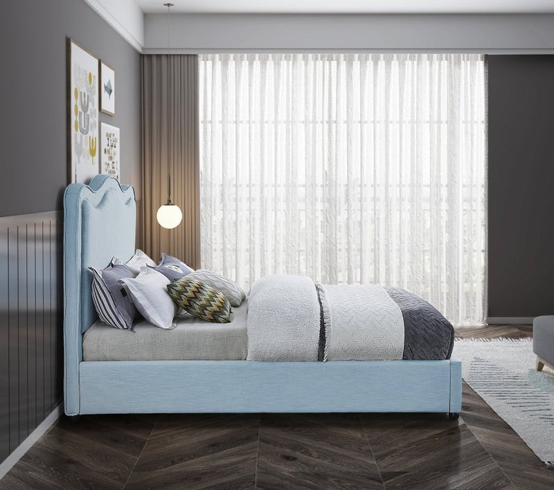 Felix Linen Textured Fabric Queen Bed Light Blue - Gate FurnitureQueen Bed