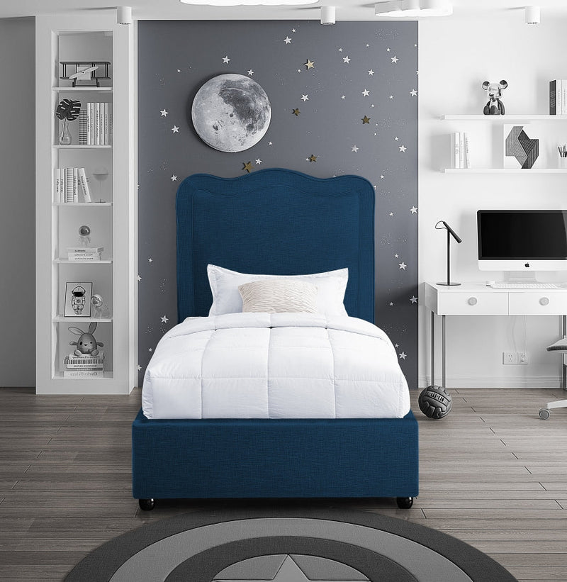 Felix Linen Textured Fabric Twin Bed Blue - Gate FurnitureTwin Bed