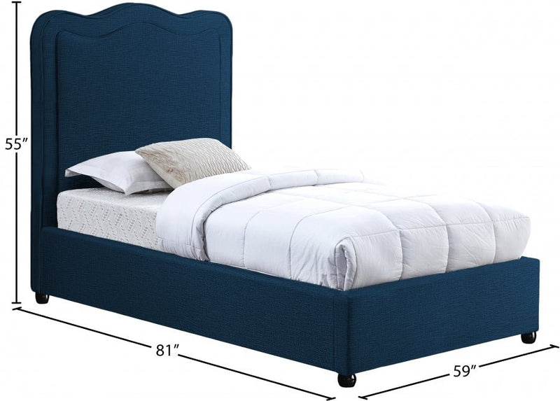 Felix Linen Textured Fabric Twin Bed Blue - Gate FurnitureTwin Bed