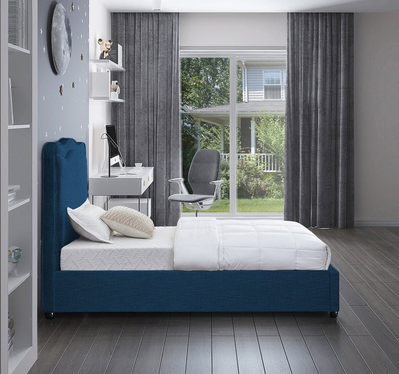Felix Linen Textured Fabric Twin Bed Blue - Gate FurnitureTwin Bed