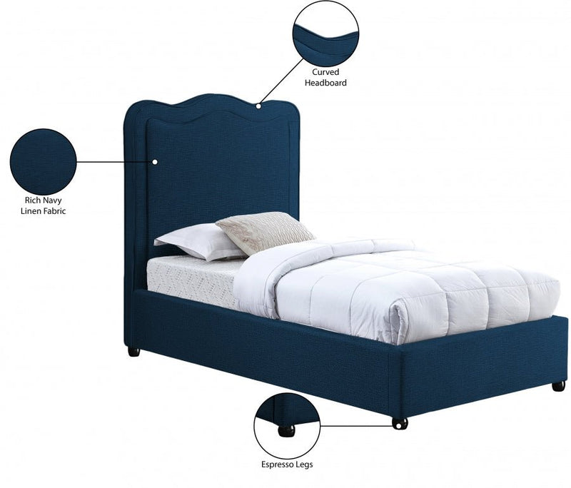 Felix Linen Textured Fabric Twin Bed Blue - Gate FurnitureTwin Bed