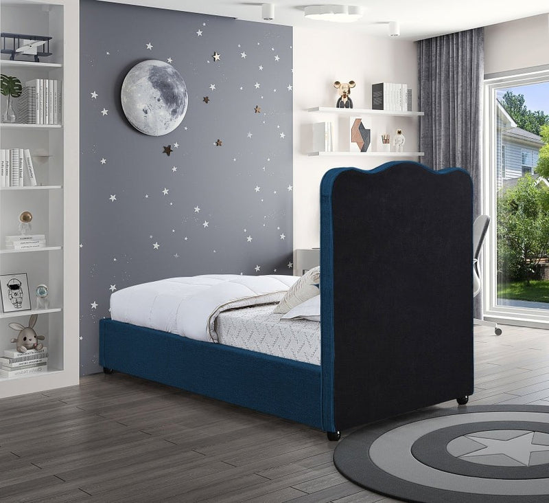 Felix Linen Textured Fabric Twin Bed Blue - Gate FurnitureTwin Bed