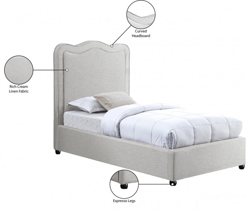 Felix Linen Textured Fabric Twin Bed Cream - Gate FurnitureTwin Bed