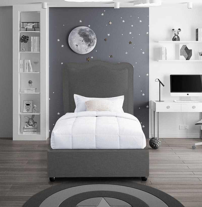 Felix Linen Textured Fabric Twin Bed Grey - Gate FurnitureTwin Bed