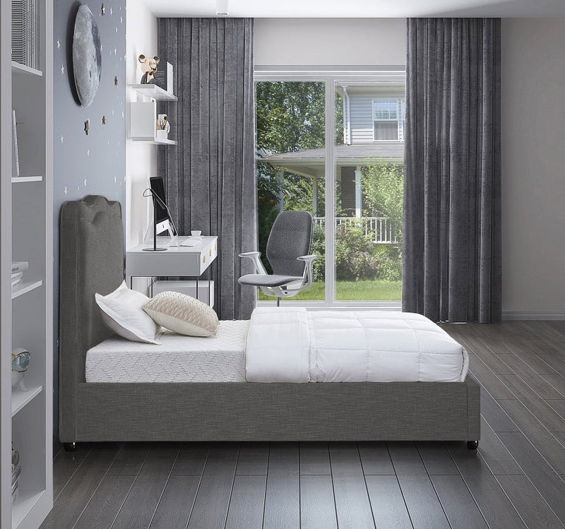 Felix Linen Textured Fabric Twin Bed Grey - Gate FurnitureTwin Bed
