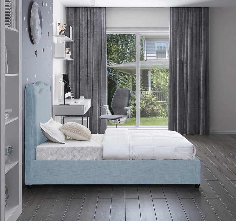 Felix Linen Textured Fabric Twin Bed Light Blue - Gate FurnitureTwin Bed