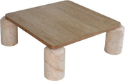 Ferrara Marble Base And Oak Wood Top Coffee Table in Beige - 99009Beige-CT