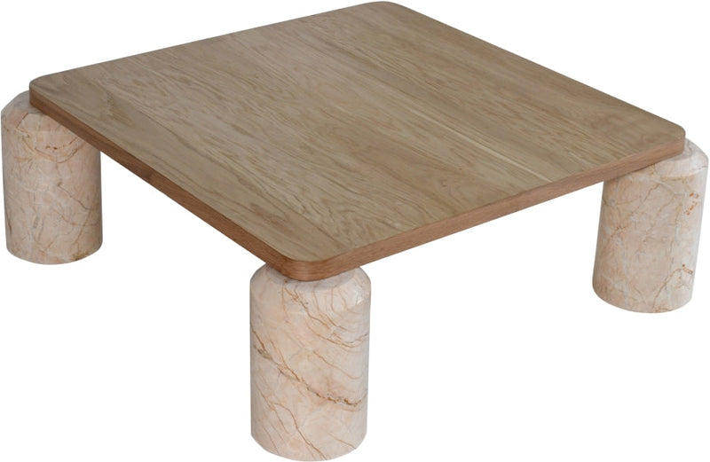 Ferrara Marble Base And Oak Wood Top Coffee Table in Beige - 99009Beige-CT