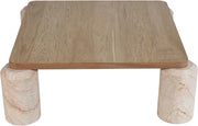 Ferrara Marble Base And Oak Wood Top Coffee Table in Beige - 99009Beige-CT