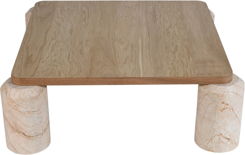 Ferrara Marble Base And Oak Wood Top Coffee Table in Beige - 99009Beige-CT