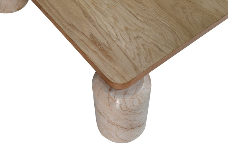 Ferrara Marble Base And Oak Wood Top Coffee Table in Beige - 99009Beige-CT