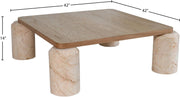Ferrara Marble Base And Oak Wood Top Coffee Table in Beige - 99009Beige-CT