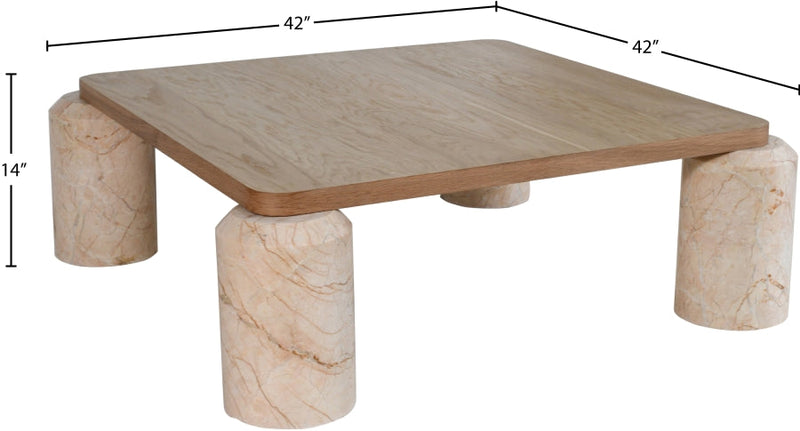 Ferrara Marble Base And Oak Wood Top Coffee Table in Beige - 99009Beige-CT