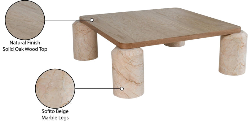 Ferrara Marble Base And Oak Wood Top Coffee Table in Beige - 99009Beige-CT