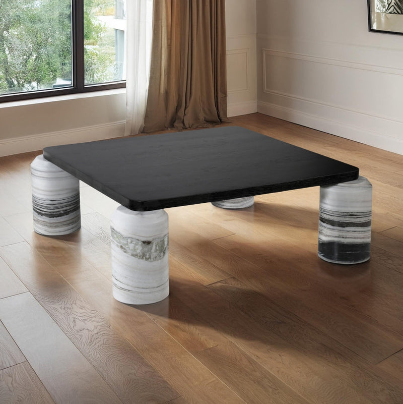 Ferrara Marble Base And Oak Wood Top Coffee Table in Panda - 99009Panda-CT