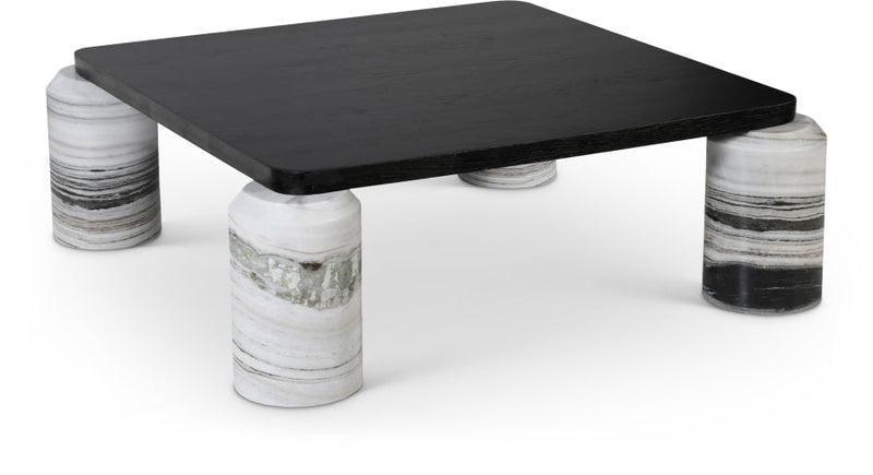 Ferrara Marble Base And Oak Wood Top Coffee Table in Panda - 99009Panda-CT