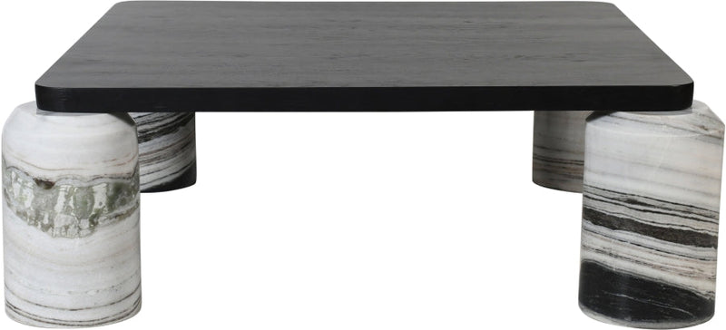 Ferrara Marble Base And Oak Wood Top Coffee Table in Panda - 99009Panda-CT