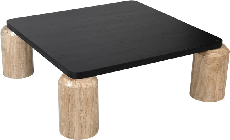 Ferrara Travertine Base And Oak Wood Top Coffee Table in Natural - 99009Travertine-CT