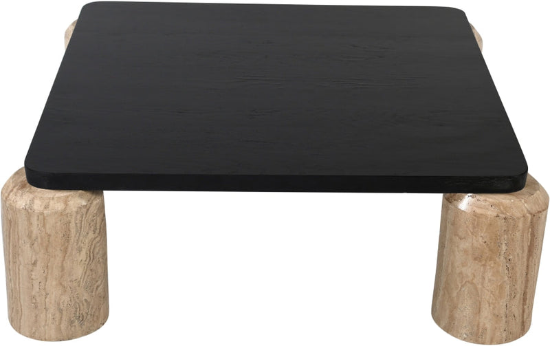 Ferrara Travertine Base And Oak Wood Top Coffee Table in Natural - 99009Travertine-CT