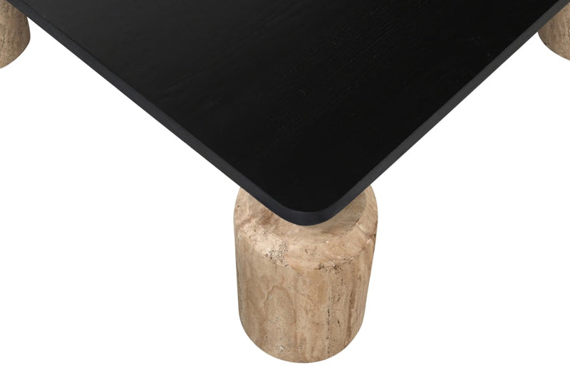 Ferrara Travertine Base And Oak Wood Top Coffee Table in Natural - 99009Travertine-CT