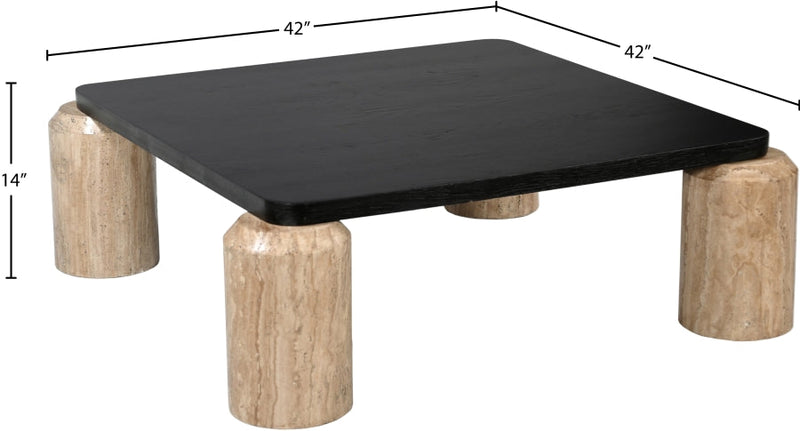 Ferrara Travertine Base And Oak Wood Top Coffee Table in Natural - 99009Travertine-CT