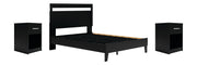 Finch Queen Panel Platform Bed and 2 Nightstands in Black/Brown - PKG012234
