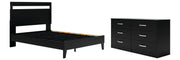 Finch Queen Panel Platform Bed and Dresser in Black/Brown - PKG011291