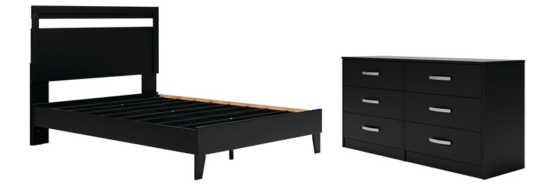 Finch Queen Panel Platform Bed and Dresser in Black/Brown - PKG011291