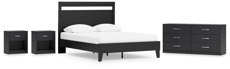 Finch Queen Panel Platform Bed with Dresser and 2 Nightstands in Black/Brown - PKG017945