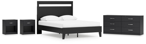 Finch Queen Panel Platform Bed with Dresser and 2 Nightstands in Black/Brown - PKG017945