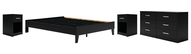Finch Queen Platform Bed with Dresser and 2 Nightstands in Black - PKG011232